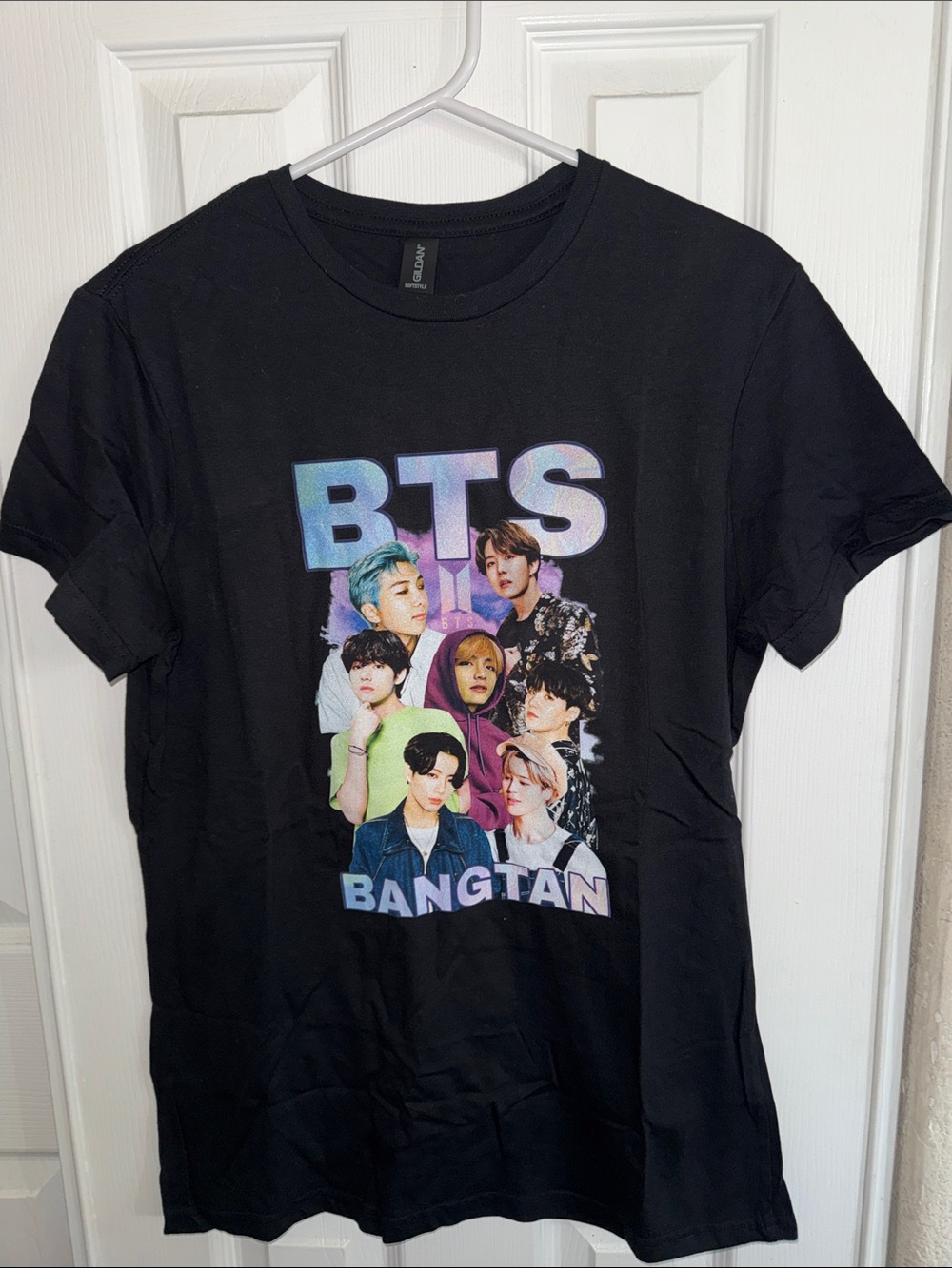 Gildan Black BTS Bangtan Graphic Tee with Multicolor Print